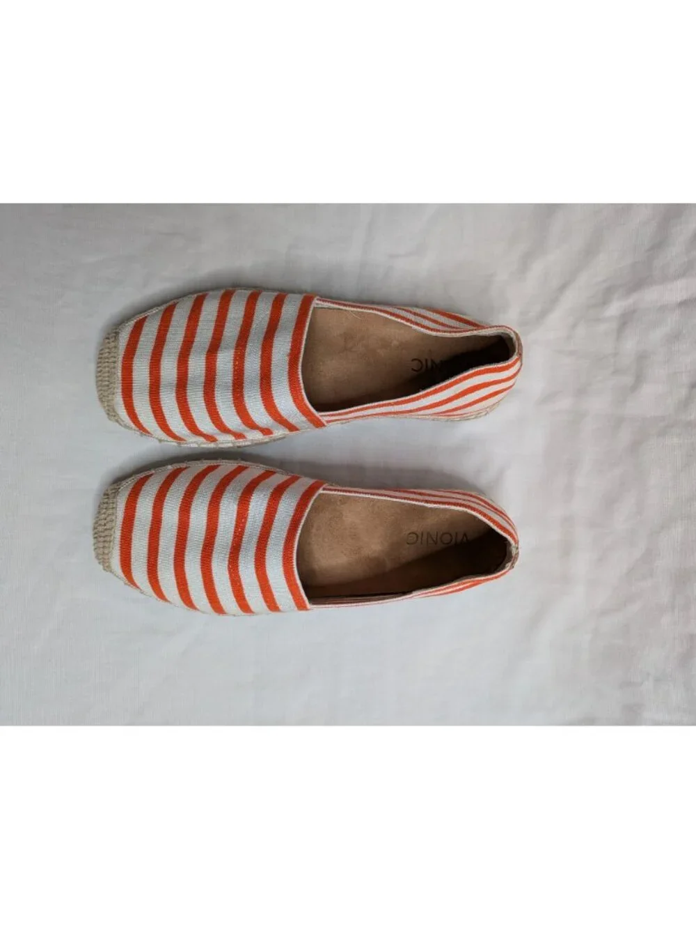Vionic Womens Striped Canvas Espadrille Valeri Flats Orange White Size 8.5